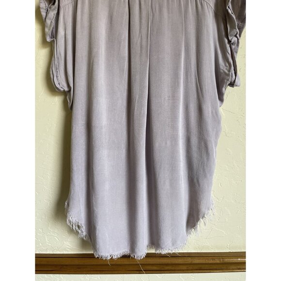 Umgee Size XL Lavender Purple Raw Hem XL Button Up Short Sleeve Shirt Collared 1 - Picture 10 of 11
